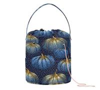 Borsa organizer per uncinetto con fori per riporre attrezzi all'uncinetto, colore blu e oro, con zucca, per riporre attrezzi all'uncinetto