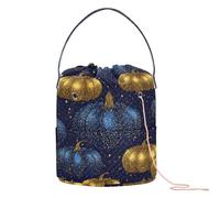 Borsa organizer per uncinetto con fori per riporre attrezzi all'uncinetto, colore blu e oro, con zucca, per riporre attrezzi all'uncinetto