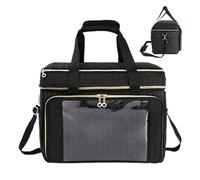 Borsa organizer per uncinetto, grande capacità, organizer per progetti di lavoro a maglia, borsa da viaggio, per accessori, attrezzi, ganci, aghi, donne, principianti, amanti del mestiere, Nero , Fare
