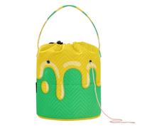 Borsa organizer per uncinetto verde con design a goccia gialla con fori per riporre oggetti da viaggio per uncinetto