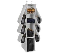 Borsa Organizzatore Armadio con 10 Tasche Traspiranti Storage Bag Organizer per Armadio Camera da Letto con Gancio per Borsetta Zaino Cappello Abiti Scarpe Grigio