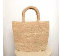 Borsa Paglia Beige Intrecciata Grande Manici Corti Capiente Mare CF8T4N2