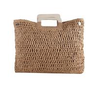 Borsa Paglia Borsa a mano da donna semicircolare intrecciata in paglia di vimini grande capacità viaggio casual femminile alla moda(Light Khaki)