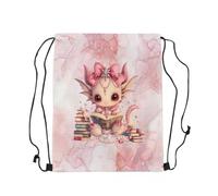 Borsa Palestra Cartoon Dragon Pink Marbling Pattern Cute Girly Dragon Jewelry Books Borsa con Coulisse Pieghevole Zaino Studenti per Scuola Bambino Escursionismo