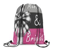 Borsa Palestra Christmas Bowknot Merry Christmas Xmas Butterfly Knot Merry Bright Borsa Coulisse Unisex Zaino Sportivo Vacanze per Yoga Studenti Bambino