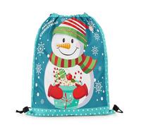 Borsa Palestra Christmas Snowman White Snowflake Borsa con Coulisse Stringa Gym Sack Shopping per Vacanze Scuola Yoga