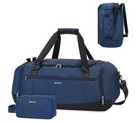 Borsa Palestra Sportiva Uomo Donne Zaino Grande Borsone Fine Settimana Viaggio con Tasca Bagnata Multiplo Tracolla Regolabile con Una Piccola Borsa da Toilette con Passante Trolley, Blu Navy