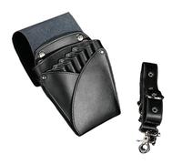Borsa Parrucchiere Borsa for forbici da parrucchiere in pelle bovina con 5 tasche, borsa barbiere, marsupio, for toelettatura di animali domestici, professionali(Noir)
