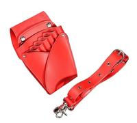 Borsa Parrucchiere Borsa for forbici da parrucchiere in pelle bovina con 5 tasche, borsa barbiere, marsupio, for toelettatura di animali domestici, professionali(Red)