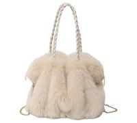 Borsa pelosa - Borsa da viaggio in peluche, borsa tote alla con robusta tracolla regolabile, consistenza morbida e spaziosa, ideale per appuntamenti all'aperto sul posto di lavoro, Beige, Refer