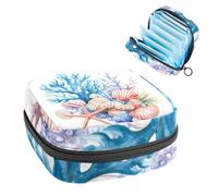 Borsa per assorbenti igienici, acquerelli, coralli, stelle marine e conchiglie nei toni blu e beige, borsa portatile per assorbenti mestruali, per donne, scuola, ufficio