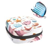 Borsa per assorbenti igienici, borsa mestruale per ragazze adolescenti, conchiglie corallo stella marina, sacchetto mestruale portatile con cerniera, borsa assorbenti assorbenti porta tamponi per
