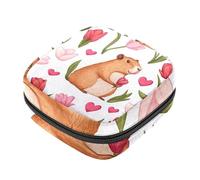 Borsa per assorbenti igienici, borsa per il primo ciclo mestruale per ragazze e donne, capibara con fiori rosa per coppetta mestruale sacchetto per tamponi mestruali femminili