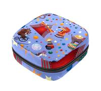 Borsa per assorbenti igienici, borsa per il primo periodo del circo con animali viola, per ragazze e donne, per coppette mestruali femminili, Multicolore 1, 4.7x6.6x6.6 in/12x17x17 cm