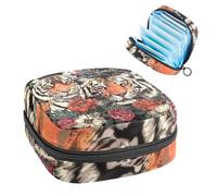Borsa per assorbenti igienici, borsa per le mestruazioni per ragazze adolescenti, tigri floreali, borsa portatile con cerniera, porta assorbenti igienici, porta tamponi per borsa