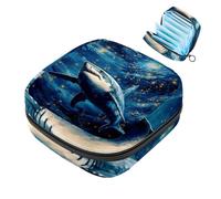 Borsa per assorbenti igienici, borsa portatile per coppette mestruali, borsa per il primo ciclo mestruale per donne e ragazze, borsa imbottita con cerniera Star Shark-1458
