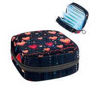 Borsa per assorbenti igienici, borsa portatile per coppette mestruali, borsa per il primo ciclo mestruale per donne e ragazze, borsa imbottita per San Valentino con battito cardiaco 1832 con cerniera