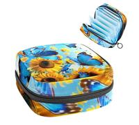 Borsa per assorbenti igienici, borsa portatile per coppette mestruali, borsa per il primo ciclo mestruale per donne e ragazze, farfalle che volano fioriscono girasoli con cerniera mestruale
