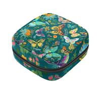 Borsa per assorbenti igienici, borsa portatile per coppette mestruali, borsa per il primo ciclo mestruale, per donne e ragazze, farfalla che vola intorno ai fiori con cerniera mestruale borsa