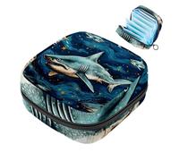 Borsa per assorbenti igienici, borsa portatile per coppette mestruali, borsa per il primo ciclo mestruale per donne e ragazze, borsa imbottita con cerniera Star Shark-1480