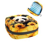 Borsa per assorbenti igienici, borsa portatile per coppette mestruali, borsa per il primo ciclo mestruale per donne e ragazze, panda in girasole - 297 portamonete imbottito con cerniera