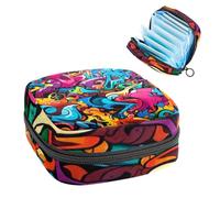 Borsa per assorbenti igienici, borsa portatile per coppette mestruali, borsa per il primo ciclo mestruale per donne e ragazze, borsellino imbottito con cerniera graffiti-546