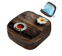 Borsa per assorbenti igienici, borsa portatile per coppette mestruali, borsa per il primo ciclo mestruale, per donne e ragazze, caffè con margherita su sfondo di legno antico con cerniera mestruale