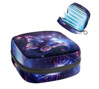 Borsa per assorbenti igienici, borsa portatile per coppette mestruali, borsa per il primo ciclo mestruale per donne e ragazze, fiore viola farfalla che vola nel cielo stellato con cerniera mestruale