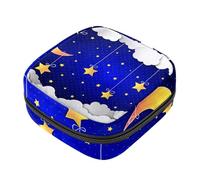 Borsa per assorbenti igienici, borsa portatile per coppette mestruali, borsa per il primo ciclo mestruale, per donne e ragazze, luna e stelle tra le nuvole con cerniera per mestruazioni