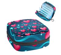 Borsa per assorbenti igienici, borsa portatile per coppette mestruali, borsa per il primo ciclo mestruale per donne e ragazze, borsa imbottita con cerniera per San Valentino con battito cardiaco 1788
