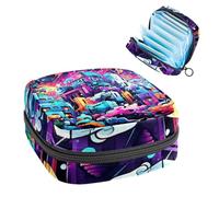 Borsa per assorbenti igienici, borsa portatile per coppette mestruali, borsa per il primo ciclo mestruale per donne e ragazze, borsellino imbottito con cerniera graffiti-598