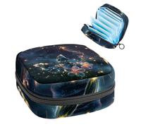 Borsa per assorbenti igienici con cerniera, morbida borsa per assorbenti mestruali, fiori di farfalla con sfondo universo scintillante per assorbenti igienici, borsa porta tamponi