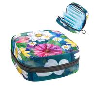 Borsa per assorbenti igienici con fiori colorati ad acquerello con foglia verde, grande tasca per coppette mestruali con cerniera, borsa per assorbenti mestruali, per ragazze e donne, multicolore,