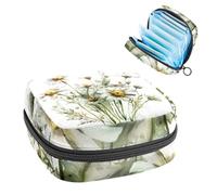 Borsa per assorbenti igienici con fiori di camomilla bianca ad acquerello, grande tasca per coppette mestruali con cerniera, borsa per assorbenti mestruali, per ragazze e donne
