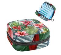 Borsa per assorbenti igienici con foglie tropicali e fiori acquerelli, grande tasca per coppette mestruali con cerniera, borsa per assorbenti mestruali, per ragazze e donne