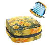 Borsa per assorbenti igienici con margherite gialle acquerelli, grande tasca per coppette mestruali con cerniera, per assorbenti mestruali, per ragazze e donne, multicolore, 4.7x6.6x6.6 in/12x17x17 cm