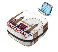 Borsa per assorbenti igienici con motivo di Londra su sfondo bianco, grande sacchetto per coppette mestruali con cerniera, per conservare assorbenti mestruali, assorbenti per ragazze e donne