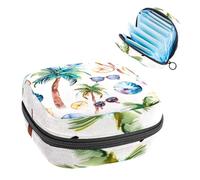 Borsa per assorbenti igienici con palme estive, acquerelli, palline e occhiali, grande tasca mestruale con cerniera, per assorbenti mestruali, per ragazze e donne