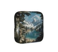 Borsa per assorbenti igienici, con stampa di montagne lago e neve, borsa portatile con cerniera per donne e ragazze