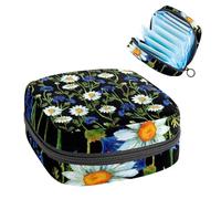 Borsa per assorbenti igienici, per coppette mestruali, organizer per assorbenti femminili, camomilla e fiordalisi blu