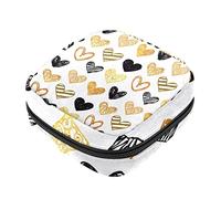 Borsa per assorbenti mestruali con cerniera, per donne e ragazze (cuori dorati e neri)