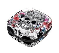 Borsa per assorbenti mestruali con rosa floreale con teschio e testa di teschio, borsa portatile per coppette mestruali, con cerniera, per ragazze e donne