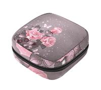 Borsa per assorbenti mestruali con rose floreali e farfalle, portatile, con cerniera, per adolescenti, ragazze, donne e donne