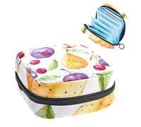 Borsa per assorbenti senza cuciture, con fondo bianco pera, prugna e ciliegia, grande tasca per coppette mestruali con cerniera, per assorbenti mestruali, per ragazze e donne