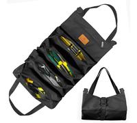 Borsa per attrezzi, borsa portachiavi in tela, borsa per attrezzi multifunzionale con 5 tasche con cerniera, ideale per idraulici, commercianti ed elettricisti (nero)