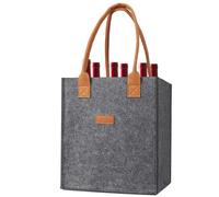 Borsa per bottiglie di vino in feltro, per 6 bottiglie, portabottiglie con divisorio, riutilizzabile con maniglia, sacchetti per la spesa riutilizzabili per viaggi, campeggio e, grigio, vedi