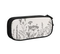 Borsa per cancelleria con stampa di erbe floreali botaniche con incisione leggera per scuola, università, ufficio, viaggi, ragazzi ragazze adulti, Nero , Taglia unica, Set di zaini per la scuola