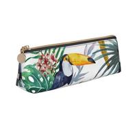 Borsa per cancelleria in pelle con stampa di foglie tropicali e uccellini triangolari, bianco, Taglia unica, Organizer per borse