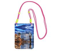 Borsa per cellulare con stampa di uccelli blu e cielo marino pellicano, custodia universale per cellulare da esterno, adatta per qualsiasi telefono, Fucsia, Taglia unica