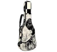 Borsa per chitarra acustica Art Check Black White Dog 17 con 2 tasche tracolla regolabile e gancio posteriore, adatta per chitarre elettriche, bassi e chitarre classiche, Art Check Bianco Cane Nero,
